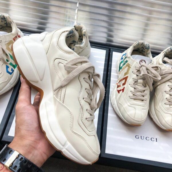 Gucci Rhyton Glitter Logo Unisex Dad SneakersSpring/Summer Collection Off White/Multicolor Women Shoes - Image 4