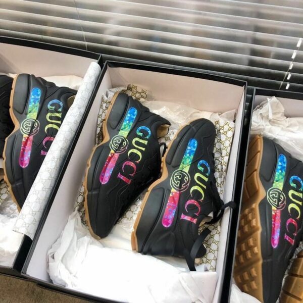 Gucci Rhyton Gucci Logo Unisex Dad SneakersSpring/Summer Collection Black Women Shoes - Image 8
