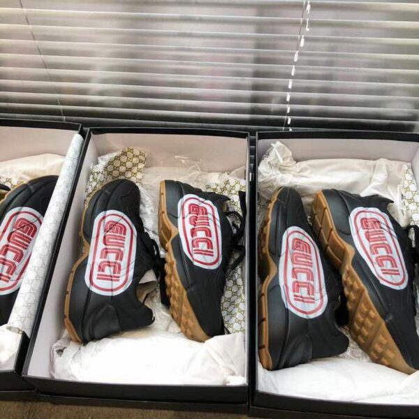 Gucci Rhyton Gucci Stamp Unisex Dad Sneakers 524991Spring/Summer 2019 Collection, Black Women Shoes - Image 9