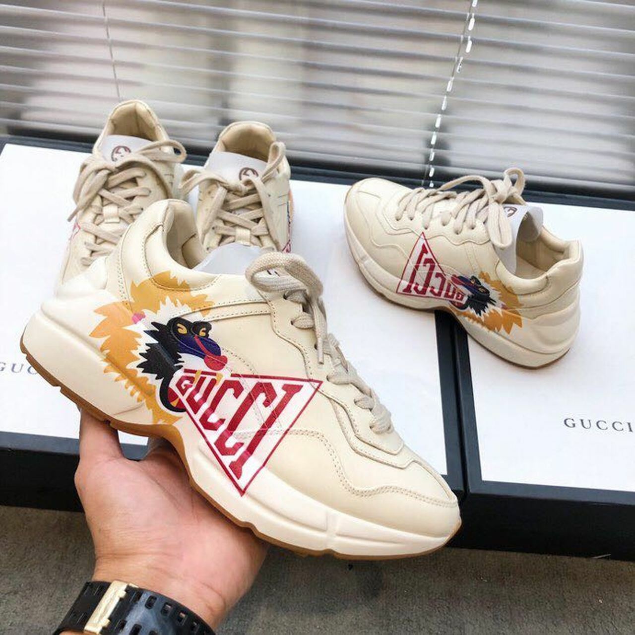 Gucci Rhyton Monkey Unisex Dad Sneakers 524991Spring/Summer 2019 Collection, Off White Women Shoes
