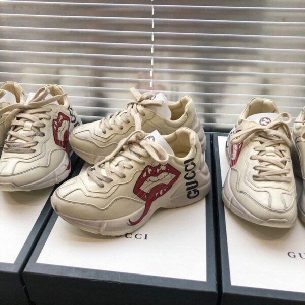Gucci Rhyton Open Lips Unisex Dad SneakersSpring/Summer Collection Off White/Red Women Shoes - Image 8