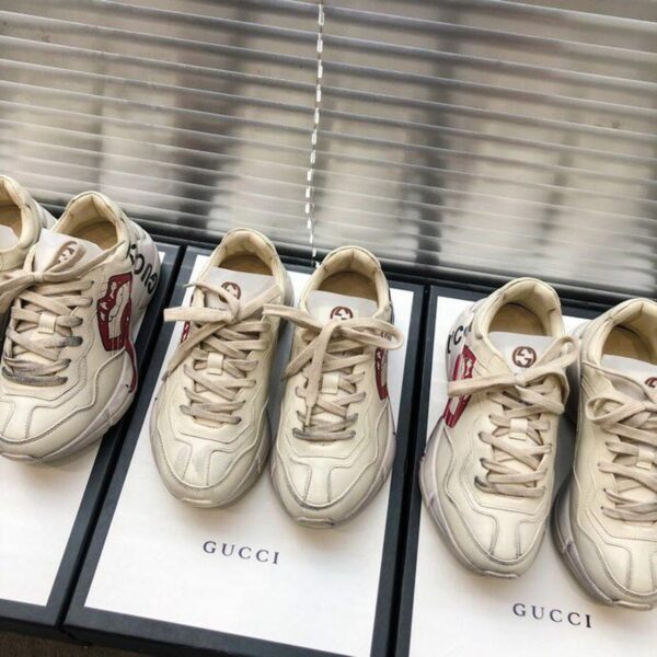 Gucci Rhyton Open Lips Unisex Dad SneakersSpring/Summer Collection Off White/Red Women Shoes - Image 7