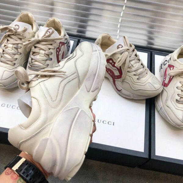Gucci Rhyton Open Lips Unisex Dad SneakersSpring/Summer Collection Off White/Red Women Shoes - Image 3