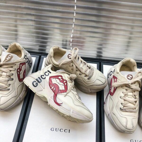 Gucci Rhyton Open Lips Unisex Dad SneakersSpring/Summer Collection Off White/Red Women Shoes - Image 2