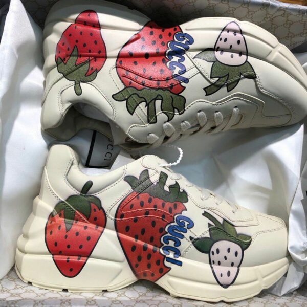 Gucci Rhyton Strawberry Print Dad Sneakers ?576963Spring/Summer 2019 Collection, Off White Women Shoes - Image 4
