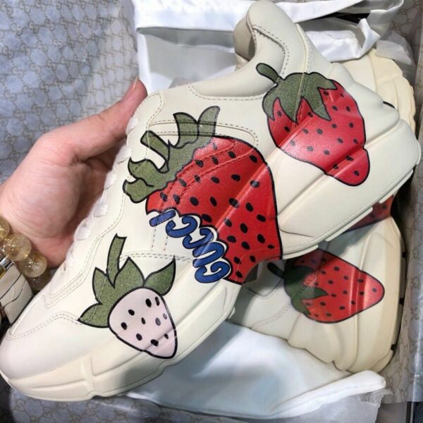 Gucci Rhyton Strawberry Print Dad Sneakers ?576963Spring/Summer 2019 Collection, Off White Women Shoes - Image 5