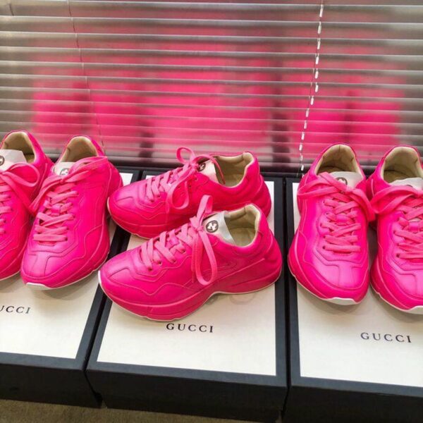 Gucci Rhyton Unisex Dad Sneakers ??524991Spring/Summer 2019 Collection, Neon Pink Women Shoes - Image 4