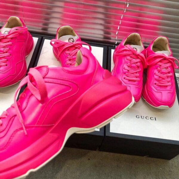 Gucci Rhyton Unisex Dad Sneakers ??524991Spring/Summer 2019 Collection, Neon Pink Women Shoes - Image 5