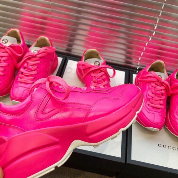 Gucci Rhyton Unisex Dad Sneakers ??524991Spring/Summer 2019 Collection, Neon Pink Women Shoes - Image 7