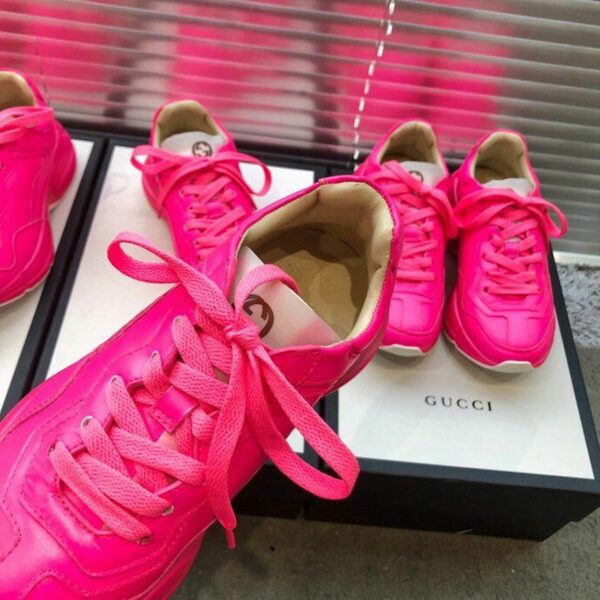 Gucci Rhyton Unisex Dad Sneakers ??524991Spring/Summer 2019 Collection, Neon Pink Women Shoes - Image 6
