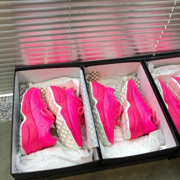 Gucci Rhyton Unisex Dad Sneakers ??524991Spring/Summer 2019 Collection, Neon Pink Women Shoes - Image 8