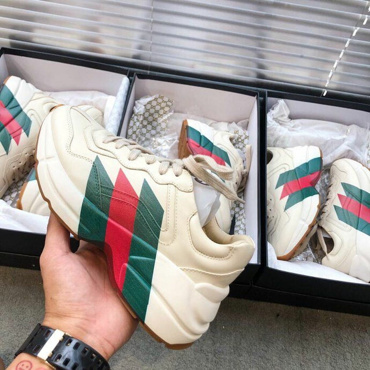 Gucci Rhyton Web Print Unisex Dad Sneakers ??524991Spring/Summer 2019 Collection, Off White Women Shoes