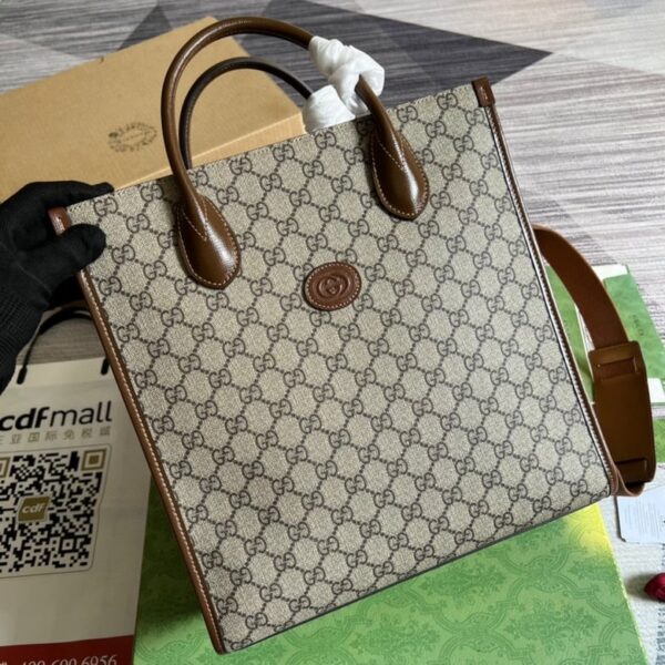 Gucci Small Beige And Ebony GG Canvas Tote With Interlocking G 723308