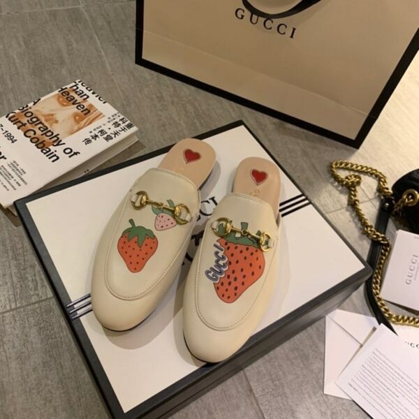 Gucci Strawberry Princetown MulesSpring/Summer 2020 Collection, White Women Shoes