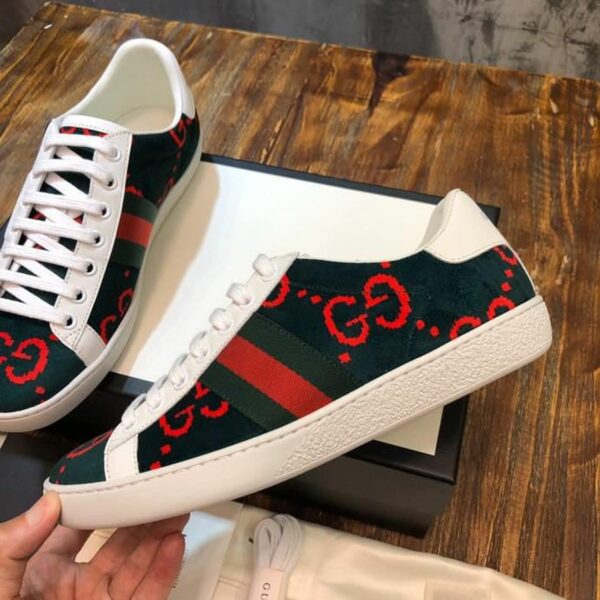 Gucci Velour Ace Sneakers 499410Spring/Summer 2020 Collection, Dark Green Women Shoes - Image 7