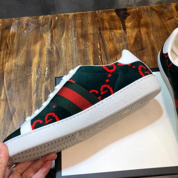 Gucci Velour Ace Sneakers 499410Spring/Summer 2020 Collection, Dark Green Women Shoes - Image 4