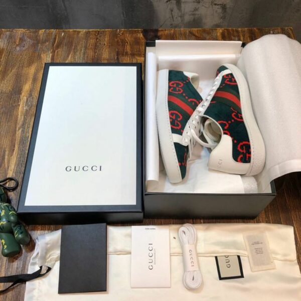Gucci Velour Ace Sneakers 499410Spring/Summer 2020 Collection, Dark Green Women Shoes - Image 3