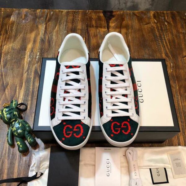 Gucci Velour Ace Sneakers 499410Spring/Summer 2020 Collection, Dark Green Women Shoes - Image 2
