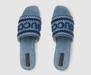 Gucci Women's Slide Sandal With Gucci Script Light Blue Denim