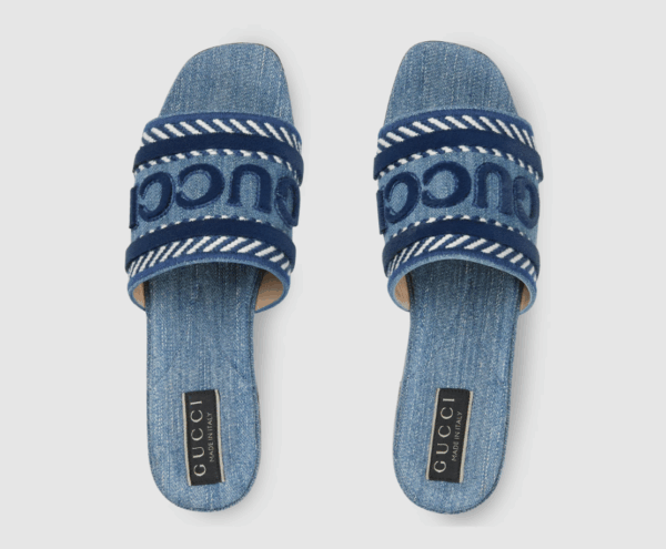 Gucci Women's Slide Sandal With Gucci Script Light Blue Denim - Image 2
