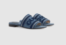 Gucci Women's Slide Sandal With Gucci Script Light Blue Denim