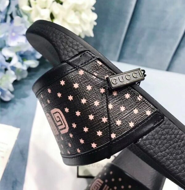 Guccy Logo Pursuit Canvas Slide Pool Sandals Spring/Summer 2018 Collection, Black Women Shoes - Image 4