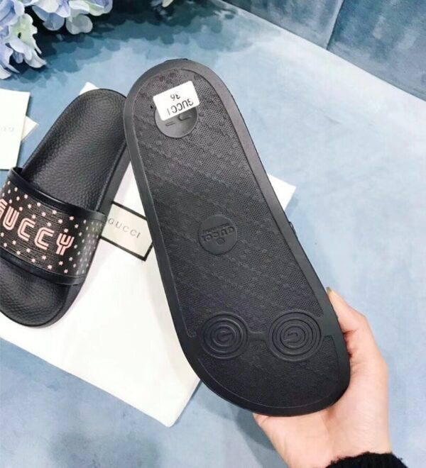 Guccy Logo Pursuit Canvas Slide Pool Sandals Spring/Summer 2018 Collection, Black Women Shoes - Image 8