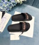 Guccy Logo Pursuit Canvas Slide Pool Sandals Spring/Summer 2018 Collection, Black Women Shoes
