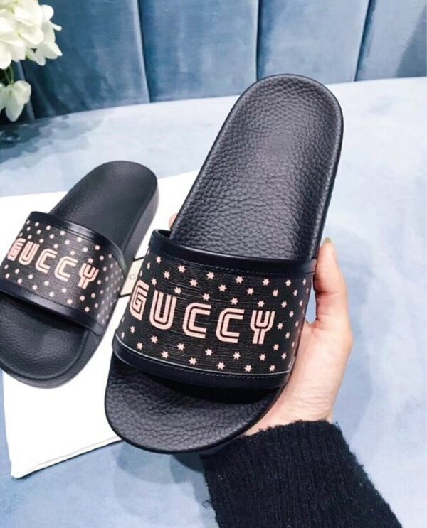 Guccy Logo Pursuit Canvas Slide Pool Sandals Spring/Summer 2018 Collection, Black Women Shoes - Image 7