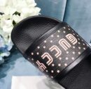 Guccy Logo Pursuit Canvas Slide Pool Sandals Spring/Summer 2018 Collection, Black Women Shoes