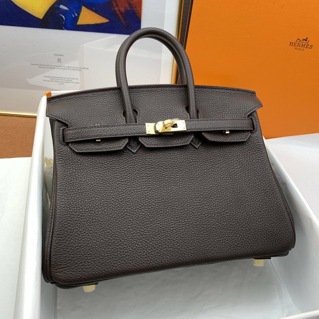 Hermes Birkin 25 Nata Swift Gold Hardware Dark Brown