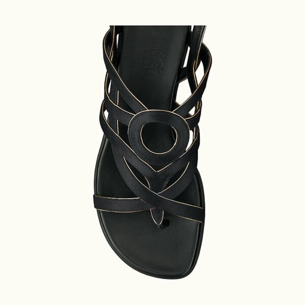 Hermes Carthage Satin Nappa Leather Sandal Noir / Dore - Image 4
