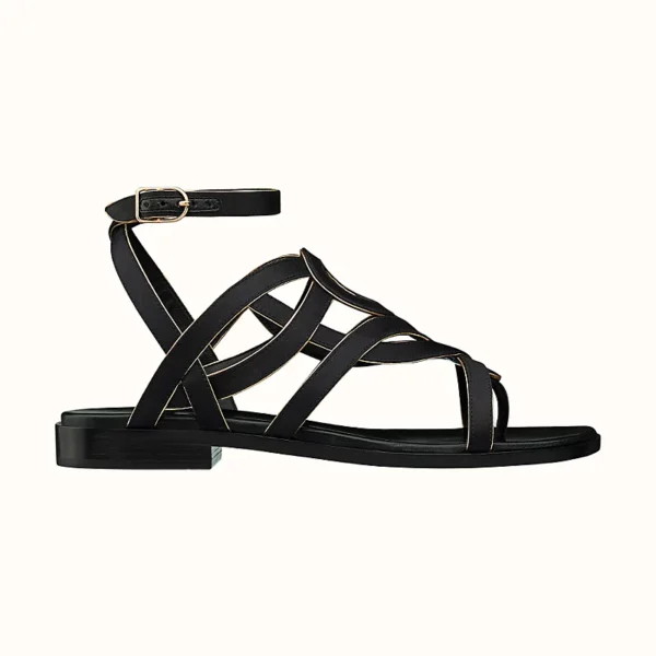 Hermes Carthage Satin Nappa Leather Sandal Noir / Dore - Image 3