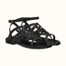 Hermes Carthage Satin Nappa Leather Sandal Noir / Dore