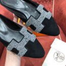 Hermes Crystal Roxane Mules Suede Goatskin Leather Spring /Summer Collection Noir