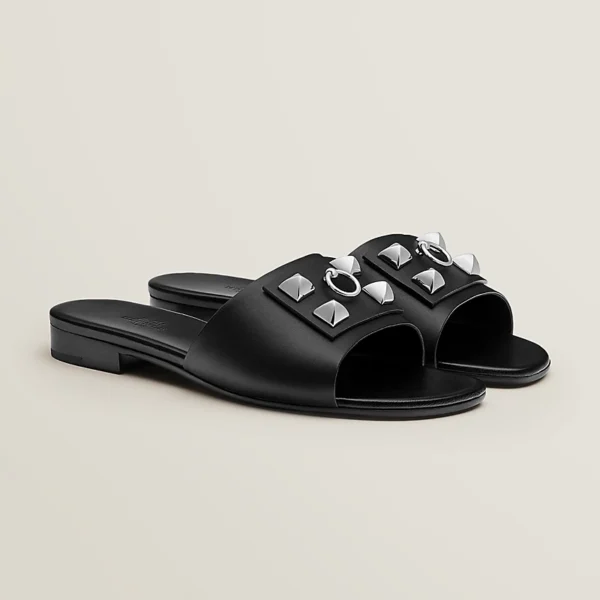 Hermes Dune Noir Calfskin Sandal