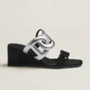 Hermes Figari 55 Suede Goatskin And Nappa Leather Sandal Noir / Gris Argent