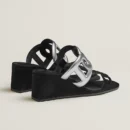 Hermes Figari 55 Suede Goatskin And Nappa Leather Sandal Noir / Gris Argent