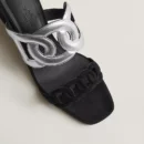 Hermes Figari 55 Suede Goatskin And Nappa Leather Sandal Noir / Gris Argent