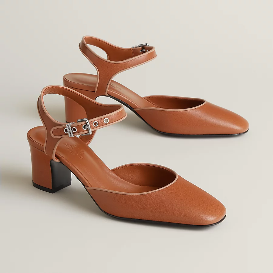 Hermes Kamilla 60 Pump - Marron Alezan / Beige Perlino