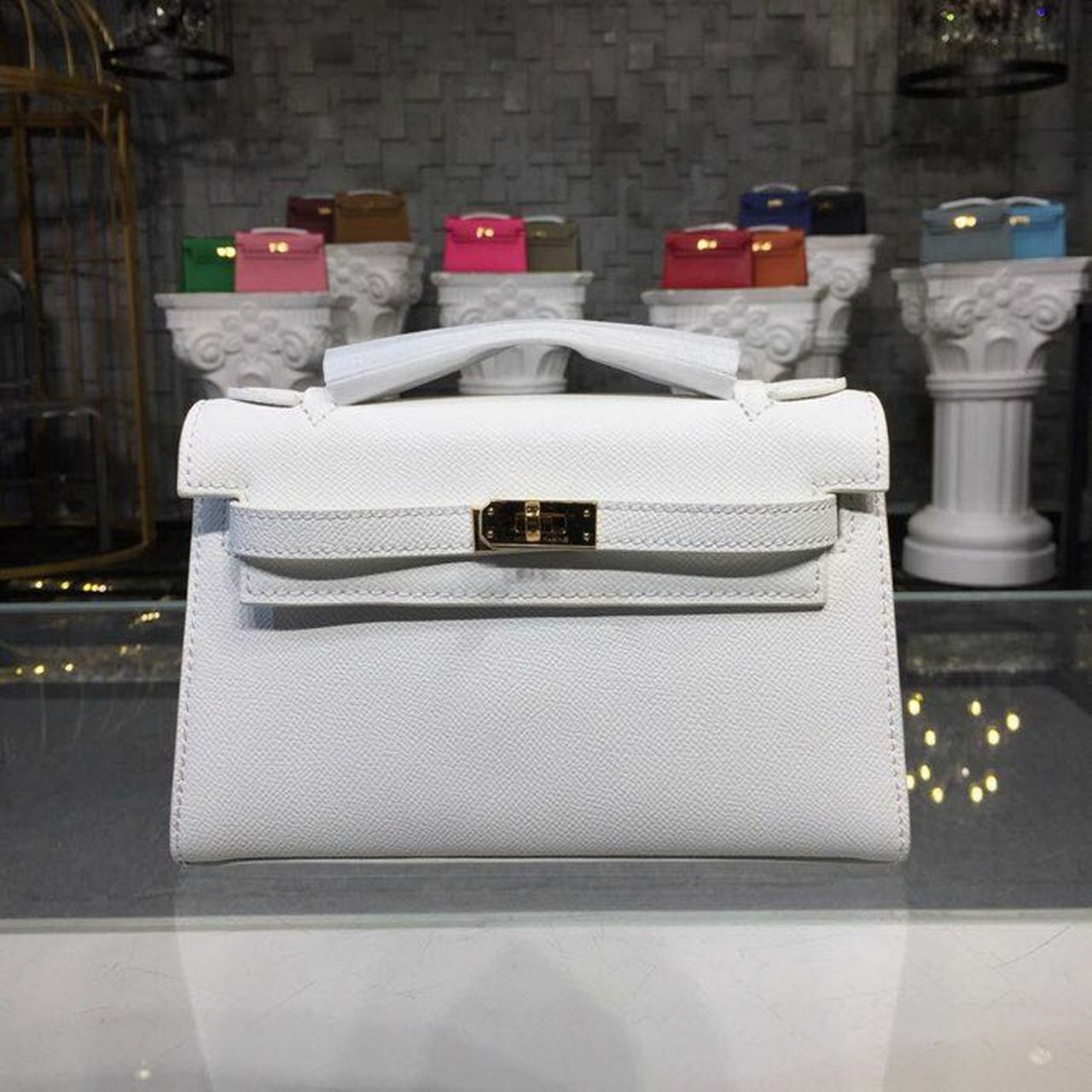 Hermes Mini Kelly KP Pochette 22cm Epsom Calfskin Gold Hardware Handstitched, White