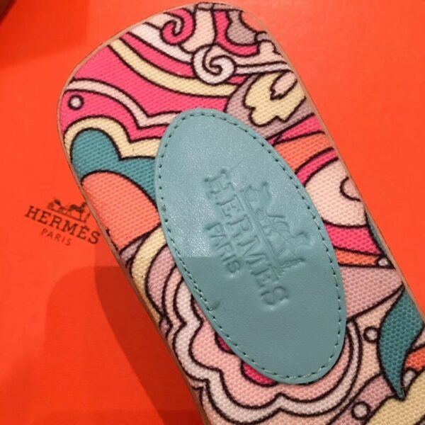 Hermes Oran Floral Canvas Sandals Box Calfskin Spring /Summer Collection Bleu Littoral - Image 6