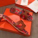 Hermes Oran Floral Canvas Sandals Box Calfskin Spring /Summer Collection Gold