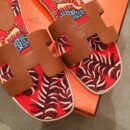 Hermes Oran Floral Canvas Sandals Box Calfskin Spring /Summer Collection Gold