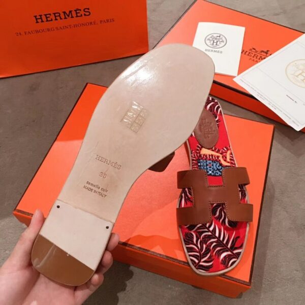 Hermes Oran Floral Canvas Sandals Box Calfskin Spring /Summer Collection Gold - Image 9