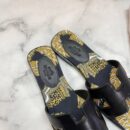 Hermes Oran Floral Canvas Sandals Box Calfskin Spring /Summer Collection, Noir