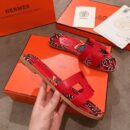 Hermes Oran Floral Canvas Sandals Box Calfskin Spring /Summer Collection Red
