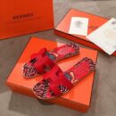 Hermes Oran Floral Canvas Sandals Box Calfskin Spring /Summer Collection Red