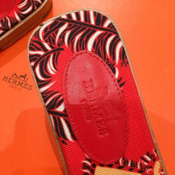 Hermes Oran Floral Canvas Sandals Box Calfskin Spring /Summer Collection Red - Image 4