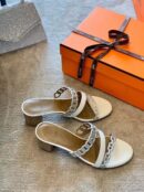 Hermes Thalassa Mules Sandals Nappa Leather Spring /Summer Collection Blanc /Silver